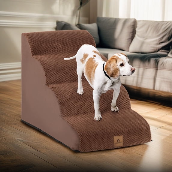 Demi Bonn 28" Pet Stairs for Small Dogs, 4-Step Dog Ramp for Beds and Couch, Non-Slip Balanced Indoor Step, Brown