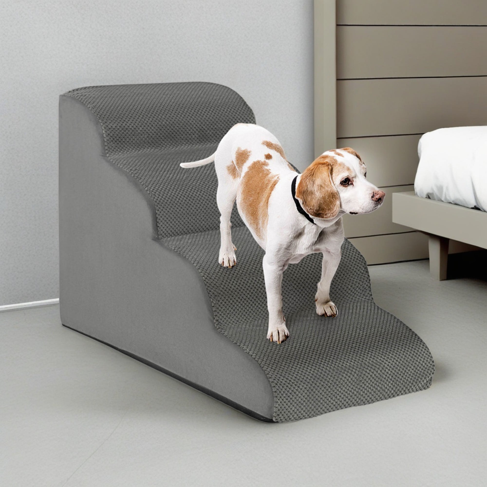 resenkos 28" Pet Stairs for Small Dogs, 4-Step Dog Ramp for Beds and Couch, Non-Slip Balanced Indoor Step, Gray