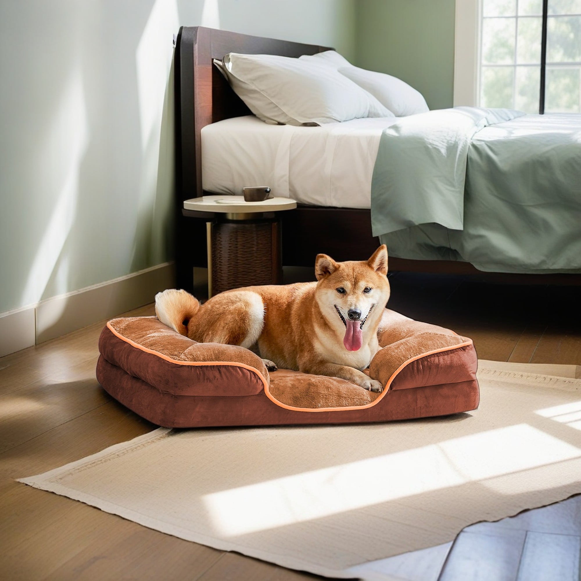 Kadyn 28"x23" Orthopedic Dog Beds, Waterproof Memory Foam Dog Sofa Bed with Sides, Non-Slip Bottom Pet Bed with Washable Removable Cover, Brown