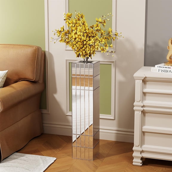 Demi Bonn 29.92" (76cm) Tall Mirrored Floor Vase, Modern Glass Vase for Dried Flowers, Living Room Decor, Silver