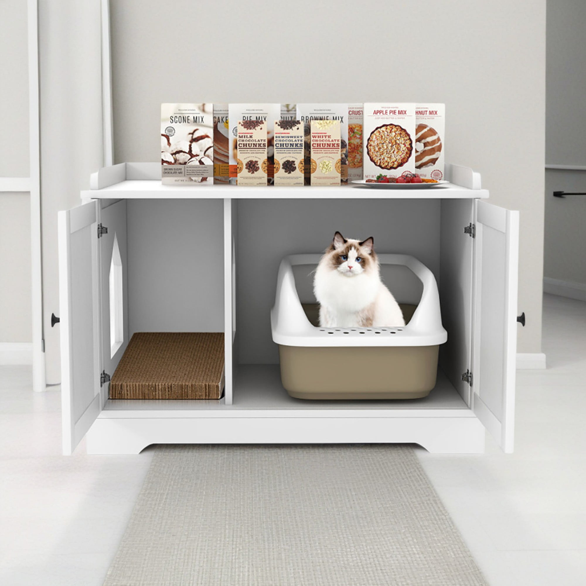 Furniture Little Litter Box Cat Litter Box Enclosure, Plastic