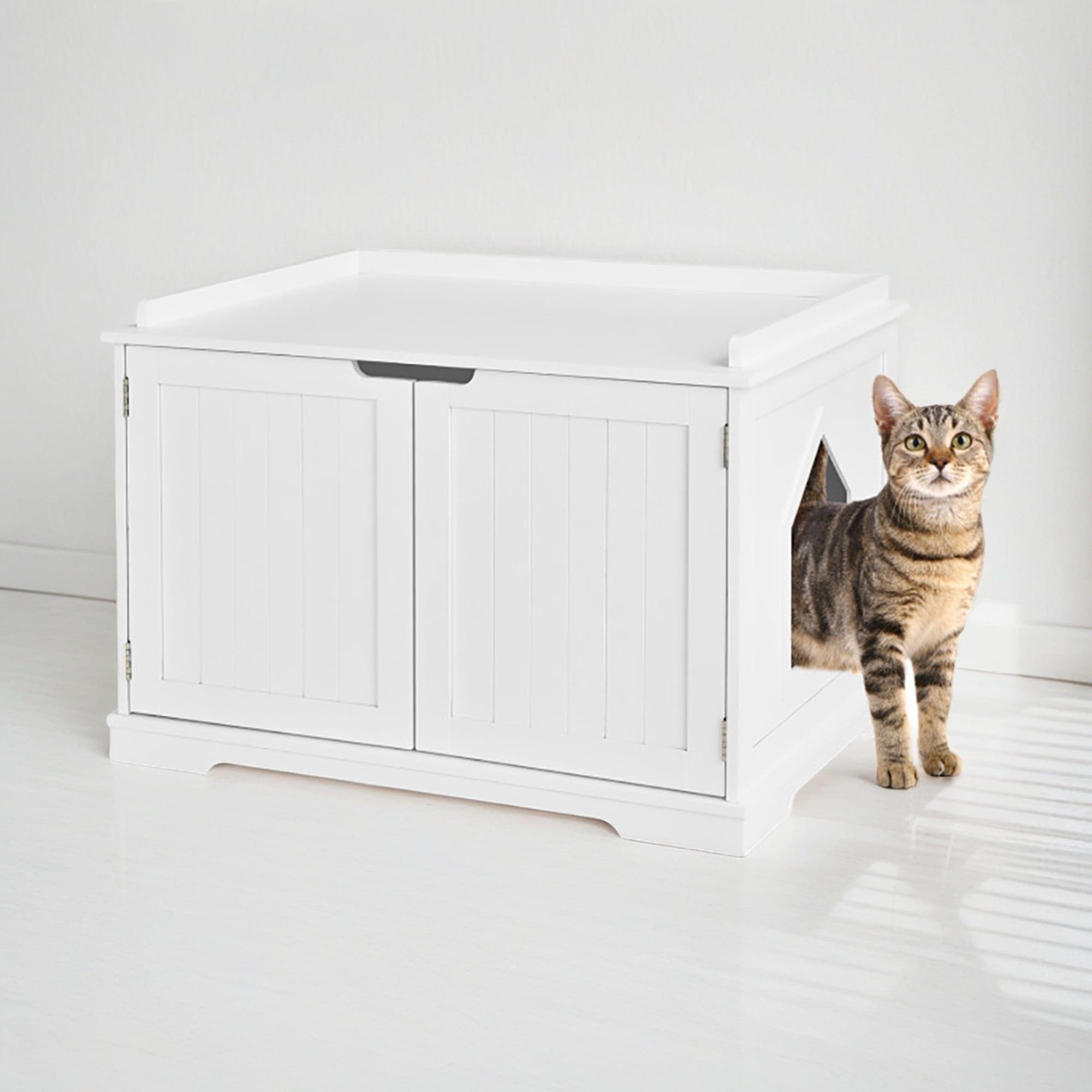 Kadyn 29" Cat Litter Box Enclosure with Double Doors for Large Cat and Kitty, Hidden Cat House Washroom Furniture, White
