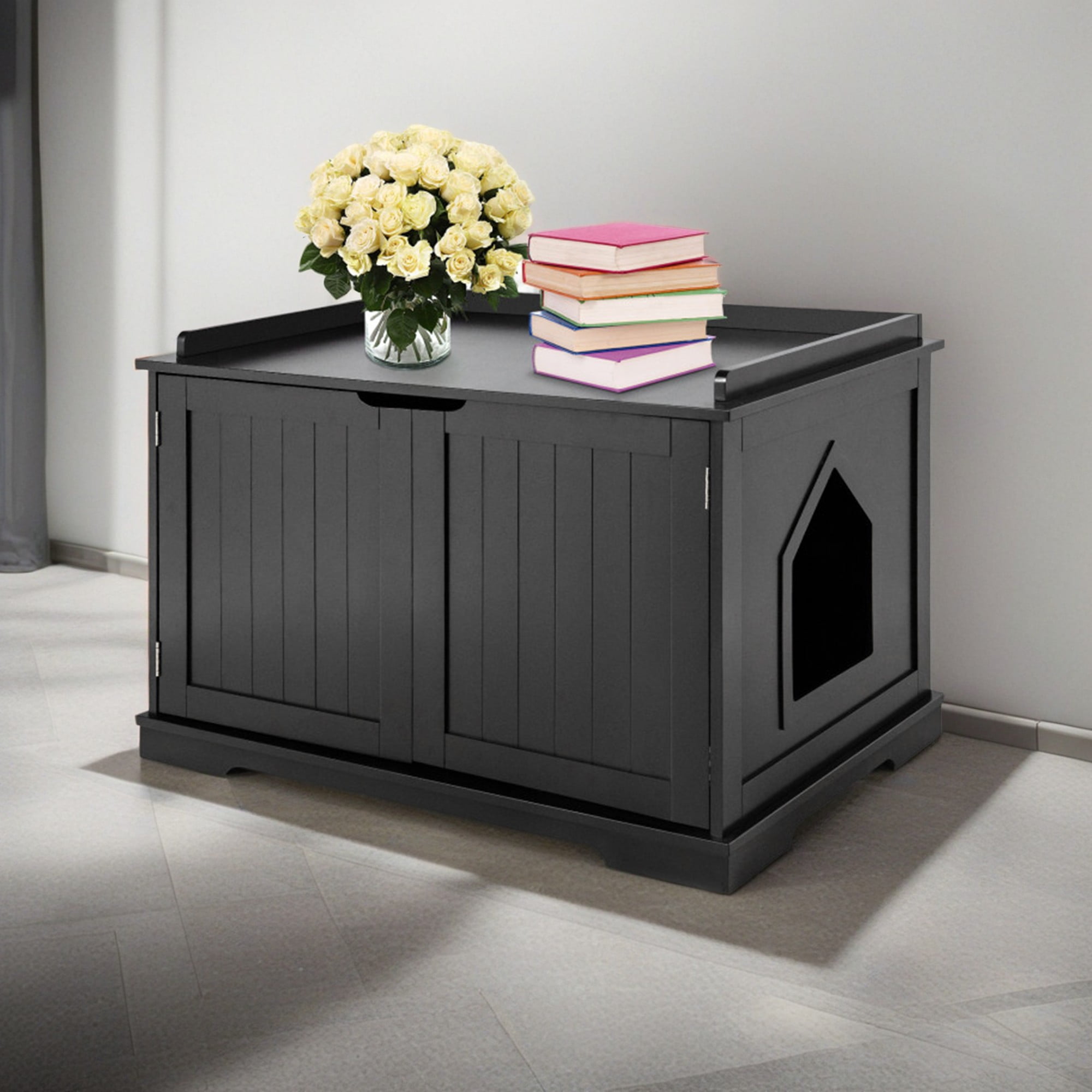 Kadyn 29" Cat Litter Box Furniture, Cat Washroom, Hidden Litter Box Cover, Dog Proof Cat Litter Boxes Enclosure, Cat House, Black
