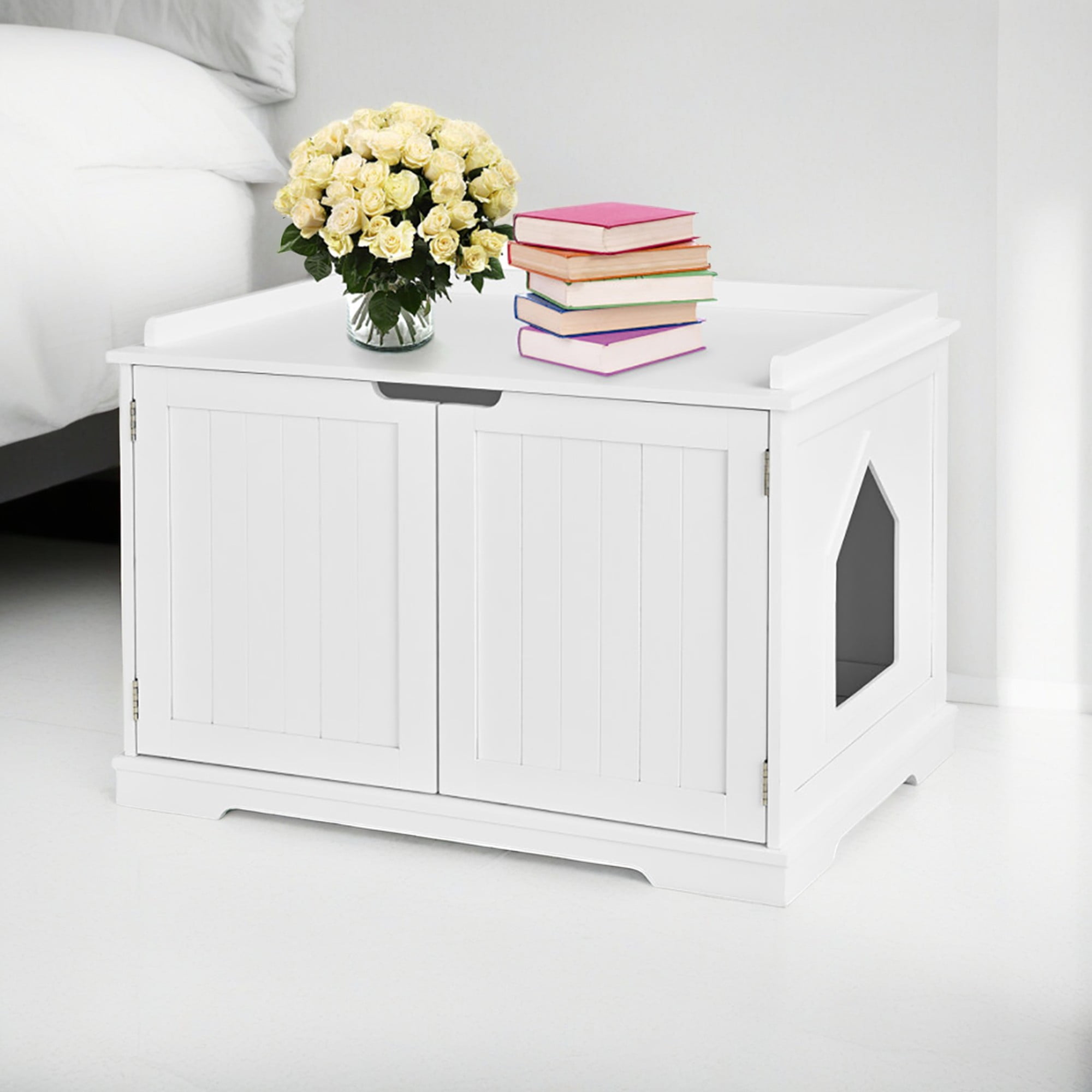 resenkos 29" Cat Litter Box Furniture, Cat Washroom, Hidden Litter Box Cover, Dog Proof Cat Litter Boxes Enclosure, Cat House, White