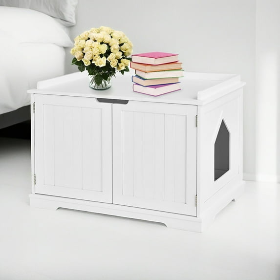 Demi Bonn 29" Cat Litter Box Furniture, Cat Washroom, Hidden Litter Box Cover, Dog Proof Cat Litter Boxes Enclosure, Cat House, White