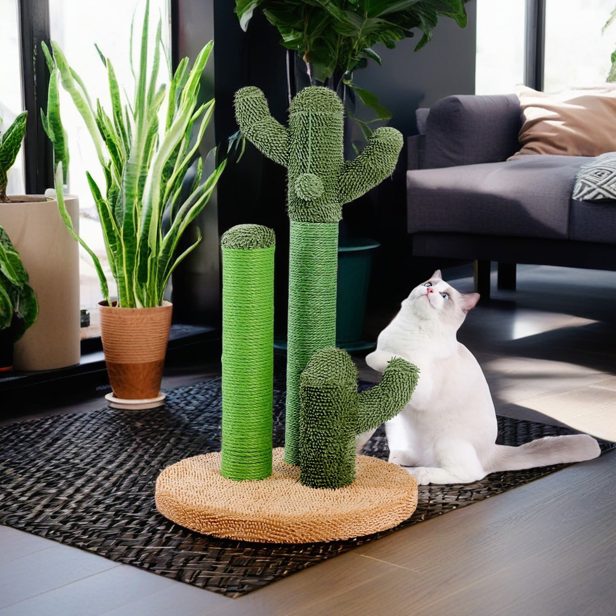 Kadyn 29" Cat Scratching Post, Cactus Cat Scratcher Kitten Scratch Post for Indoor Cats, Claw Cat Tree with Dangling Ball for Kitties, Brown L