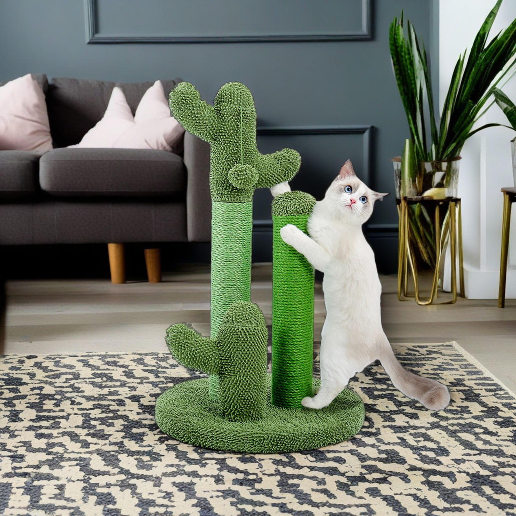 Kadyn 29" Cat Scratching Post, Cactus Cat Scratcher Kitten Scratch Post for Indoor Cats, Claw Cat Tree with Dangling Ball for Kitties, Green L