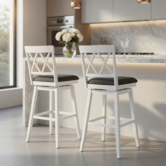 Demi Bonn 29 Inch Counter Height Barstools with Backrest and Upholstered Seat, Modern Kitchen Stools for Dining Room Cafe, Ergonomic Design & Easy Assembly, White