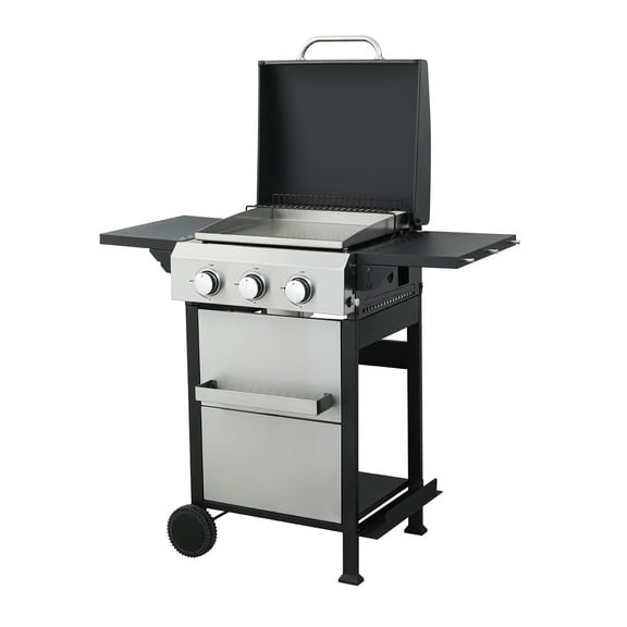 Demi Bonn 3-Burner Propane Gas BBQ Grill, 36900 BTU Output with Wire Enamel Cooking Grids, Hanging Basket, Stainless Steel Outdoor Gas Grills, Black