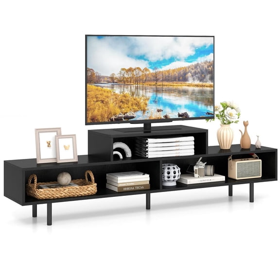 Demi Bonn 3-Cubby TV Stand, 70" TV Compatible, Open Storage Compartments, Black