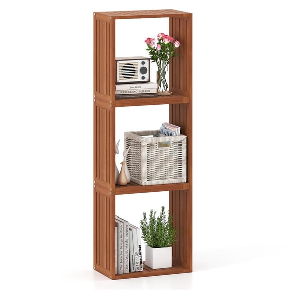 Demi Bonn 3-Cube Bookcase, Solid Wood Construction, Stackable Design, Open Slatted Shelves, Storage Organizer