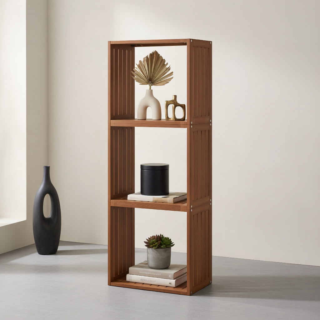 Demi Bonn 3-Cube Bookcase, Solid Wood Construction, Stackable Design, Open Slatted Shelves, Storage Organizer