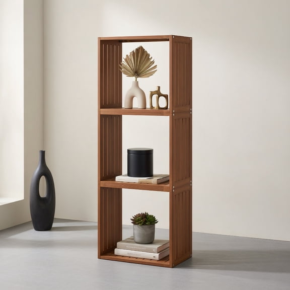 Demi Bonn 3-Cube Bookcase, Solid Wood Construction, Stackable Design, Open Slatted Shelves, Storage Organizer
