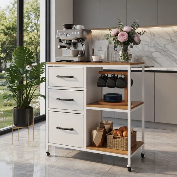 Demi Bonn 3-Drawer Mobile File Cabinet with Charging Station Rolling Printer Stand Open Shelves Lockable Casters Storage Organizer for Home Office, Natural
