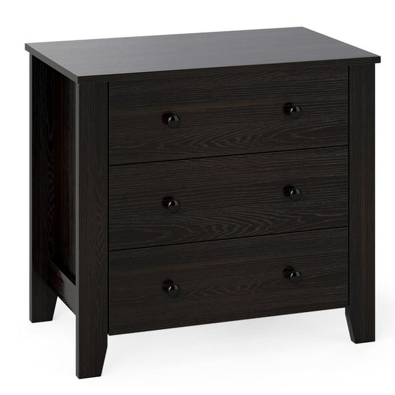 Demi Bonn 3-Drawer Wide Dresser Chest, Engineered Wood & MDF Material, Smooth Metal Slide Rails, Dark Brown