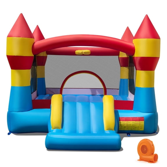 Demi Bonn 3-In-1 Inflatable Bouncer, 420D Oxford Cloth, Spacious Jumping Area, Slide & Basketball Hoop, No Blower, Multicolor