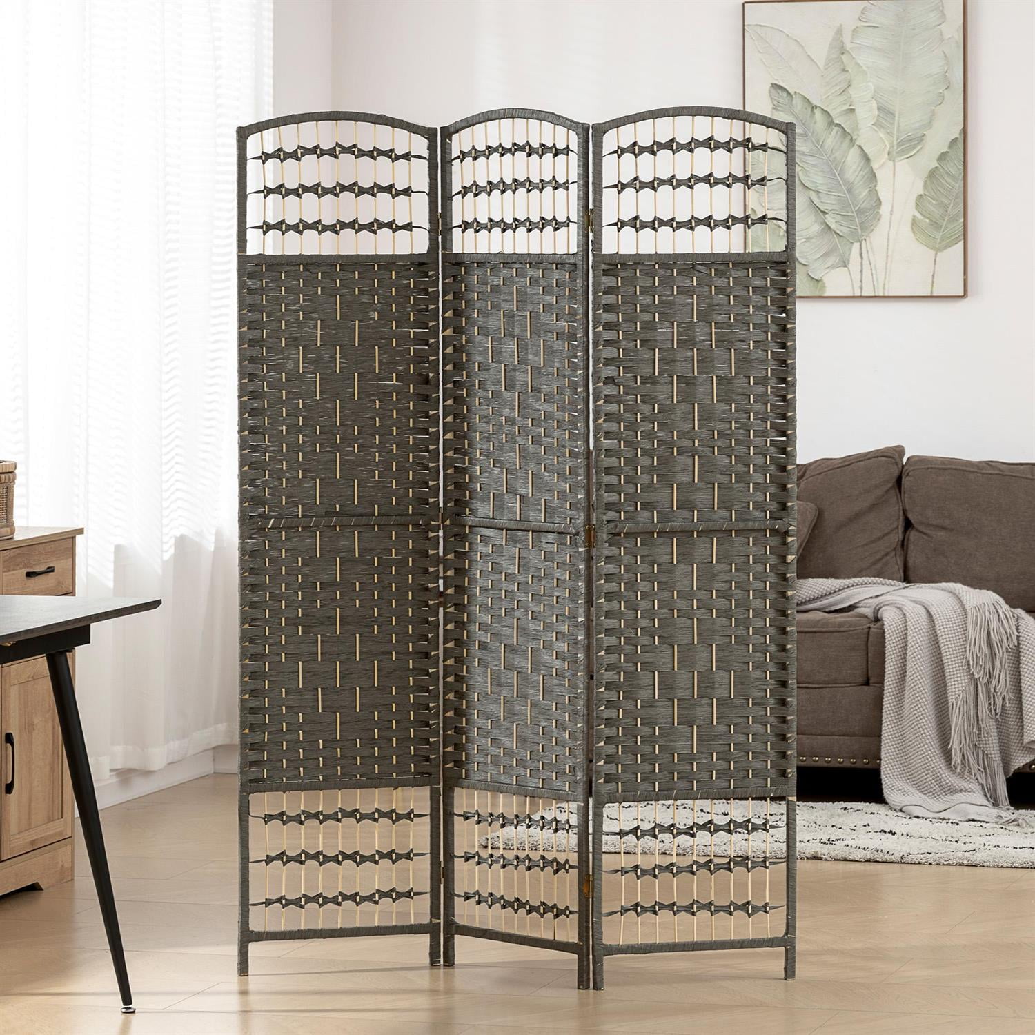 Demi Bonn 3-Panel Folding Room Divider with Wave Fiber Screen, 67" Portable Privacy Screen for Home Office, Gray