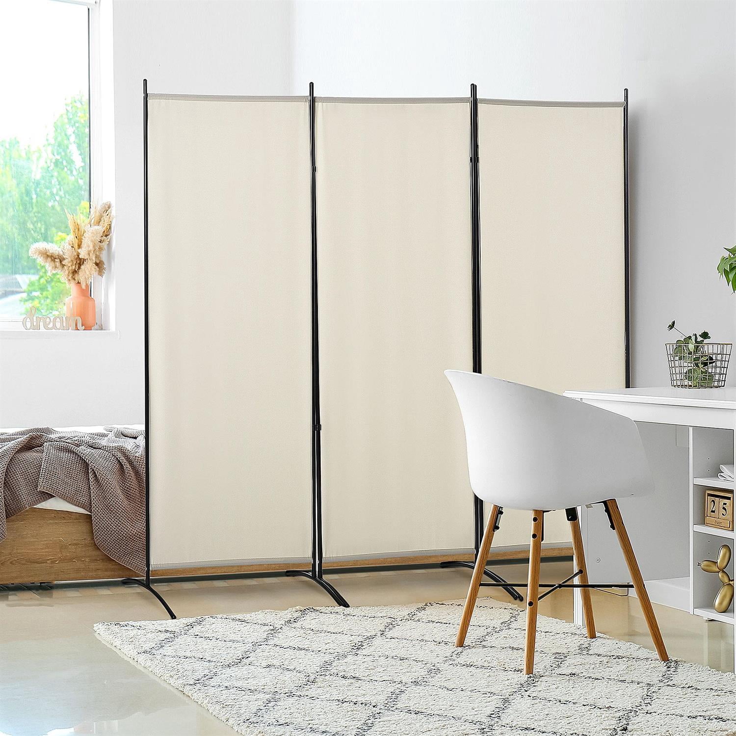 Demi Bonn 3 Panel Room Divider, 6' Indoor Privacy Screen for Home, Beige