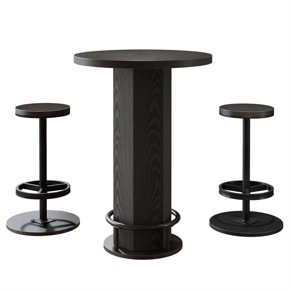 Demi Bonn 3-Piece Bistro Sets with 2 Barstools, Cocktail Pub Table with Chairs, Bar Table Sets for Kitchen, Dining Room, Black