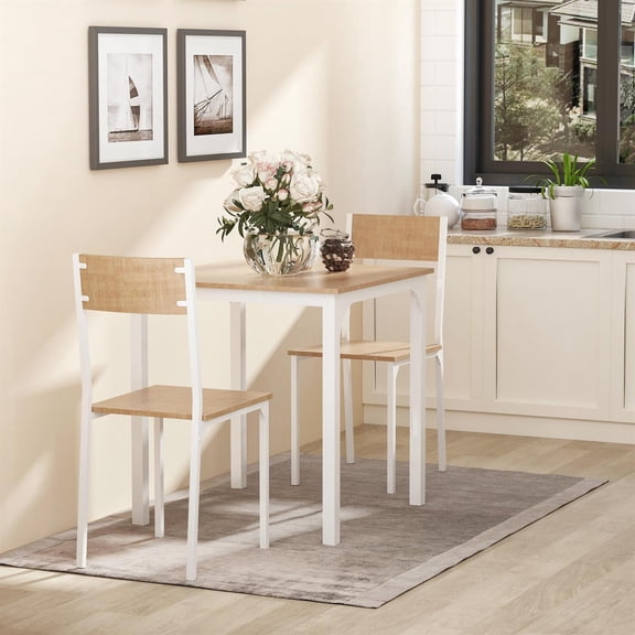 Demi Bonn 3-Piece Wooden Dining Table Set with Metal Frame, Includes 1 Table & 2 Chairs for Small Spaces, Modern Design, White