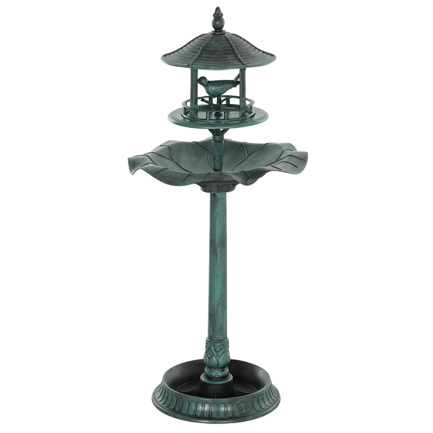 resenkos 3-in-1 Outdoor Flower Birdbath with Bird Feeder, Charming Garden Accent to Attract Birds, Durable Resin Construction for Patio, Deck, or Yard, Green