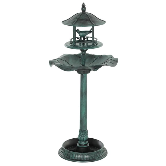 Demi Bonn 3-in-1 Outdoor Flower Birdbath with Bird Feeder, Charming Garden Accent to Attract Birds, Durable Resin Construction for Patio, Deck, or Yard, Green