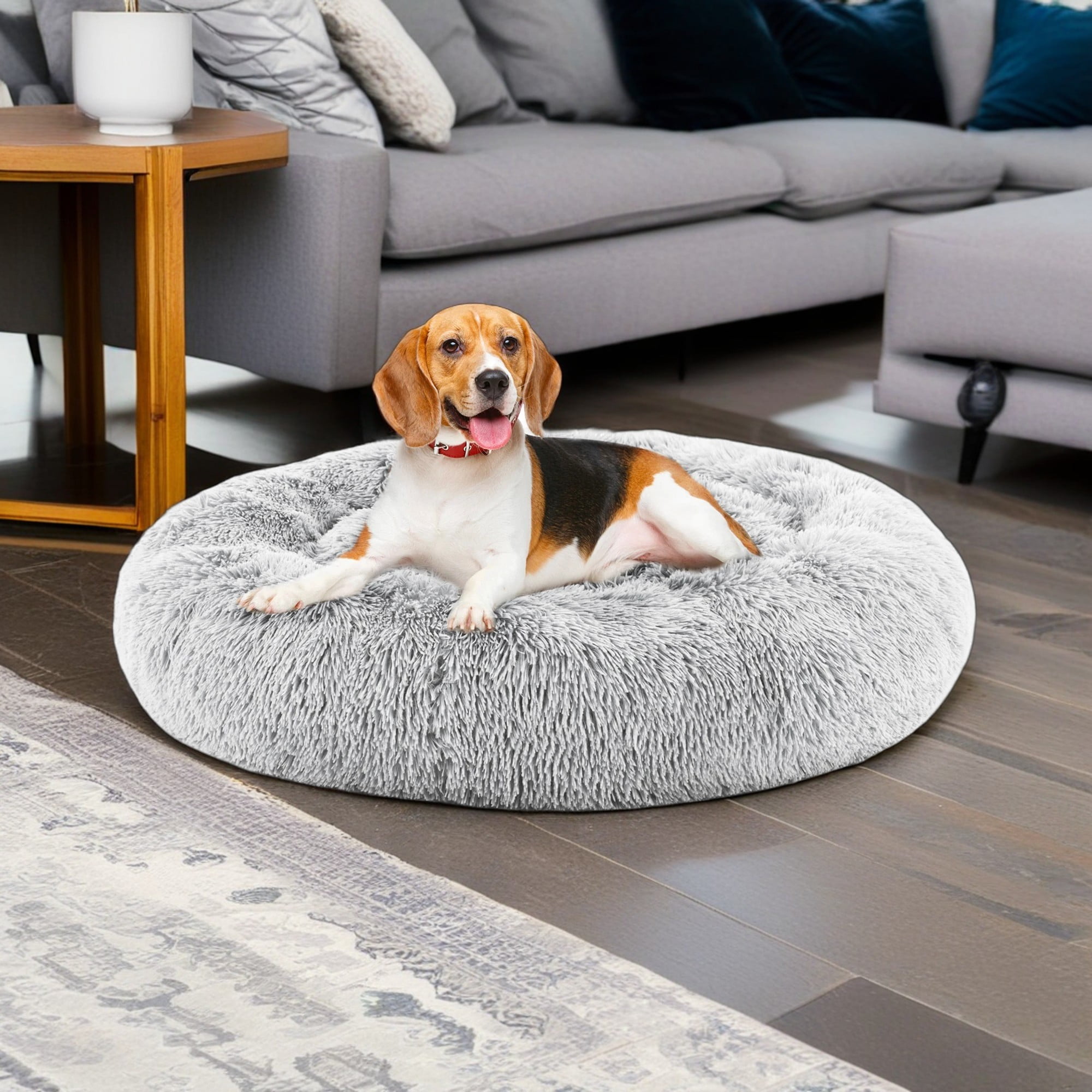 resenkos 30" Calming Dog and Cat Beds for Small Medium Dogs, Anti-Anxiety Donut Cuddler Warming Cozy Soft Round Pet Sofa Bed, Gray