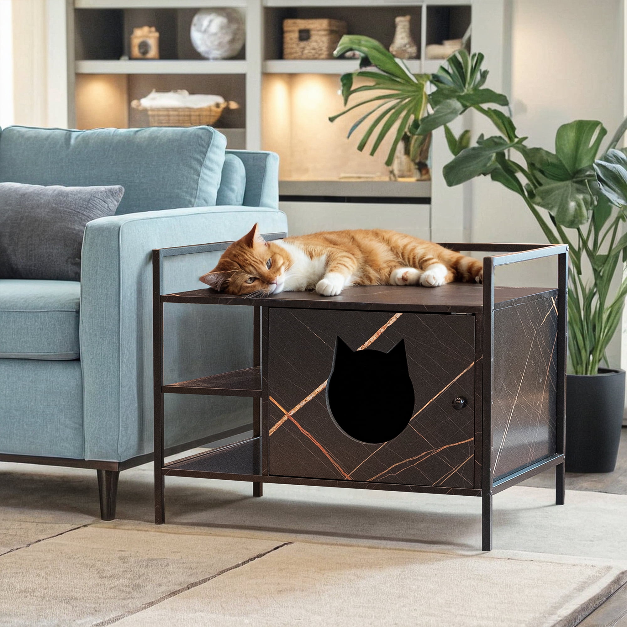 resenkos 30" Cat Litter Box Enclosed Furniture Coffee Table for Cat House, Hidden Litterbox Enclosures Nightstand, Black