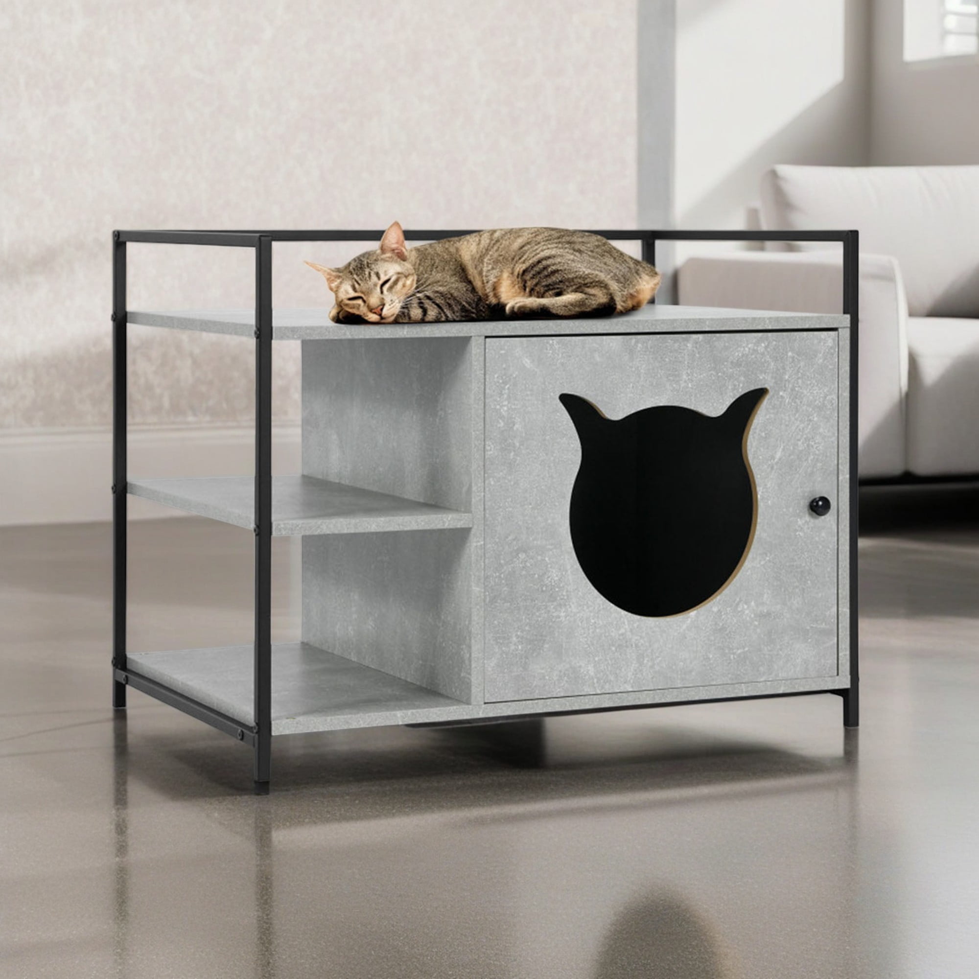 Kadyn 30" Cat Litter Box Enclosed Furniture Coffee Table for Cat House, Hidden Litterbox Enclosures Nightstand, Gray