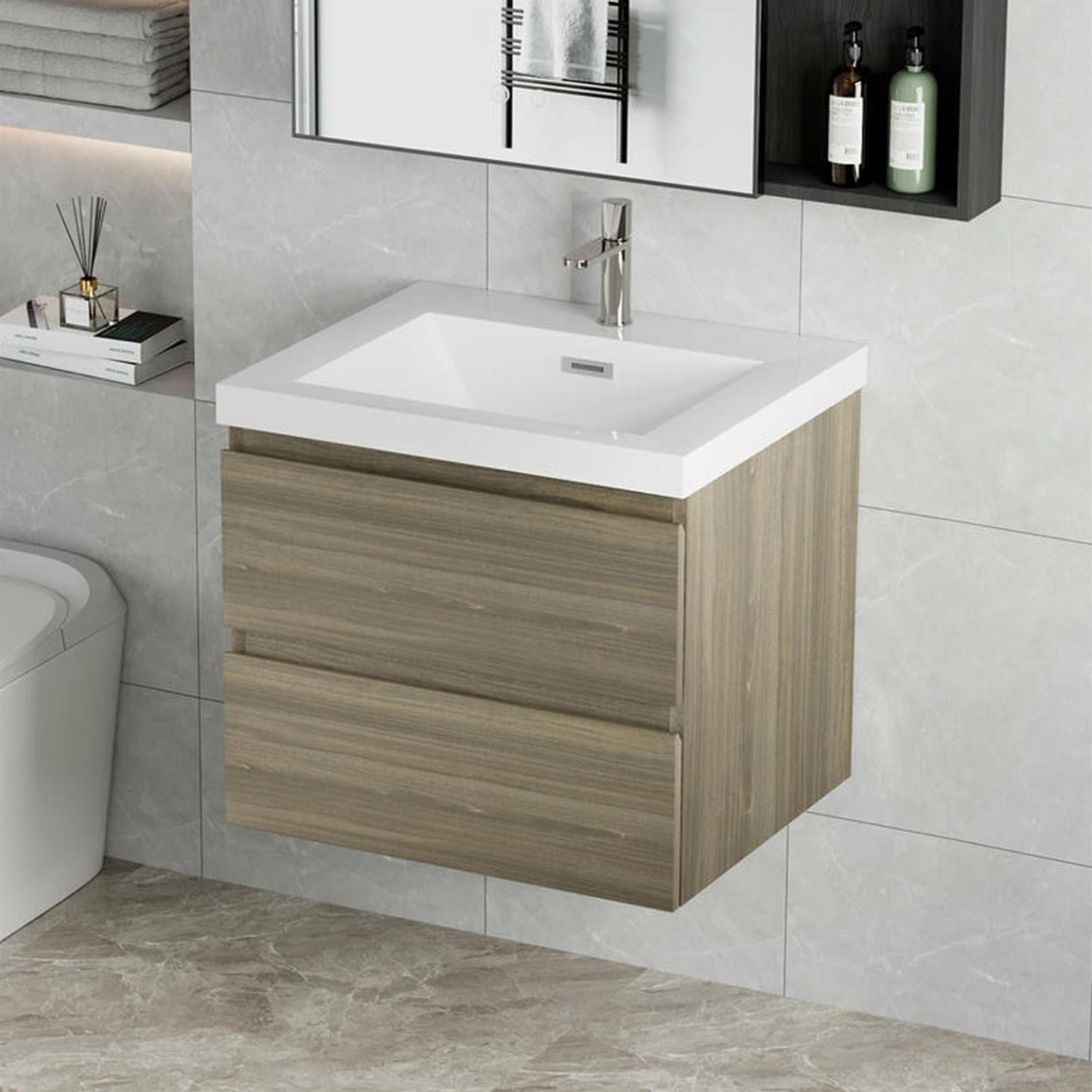 Demi Bonn 30" Floating Bathroom Vanity with Sink, Resin Top Basin and 2 Soft Close Drawers, Faucets and Drains Not Included, Gray