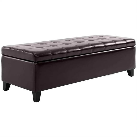 Demi Bonn 30" Oversized Ottoman Storage Bench, Faux Leather Lift-Top Storage Chest, Tufted Ottoman with Hidden Storage for Living Room, Entryway, Brown