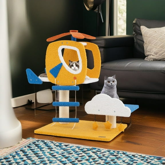 Demi Bonn 30" Small Cat Tree Tower Condo with Scratching Posts and Platform, Aviation-themed Cat Activity Center Play for Kittens, Multicolor