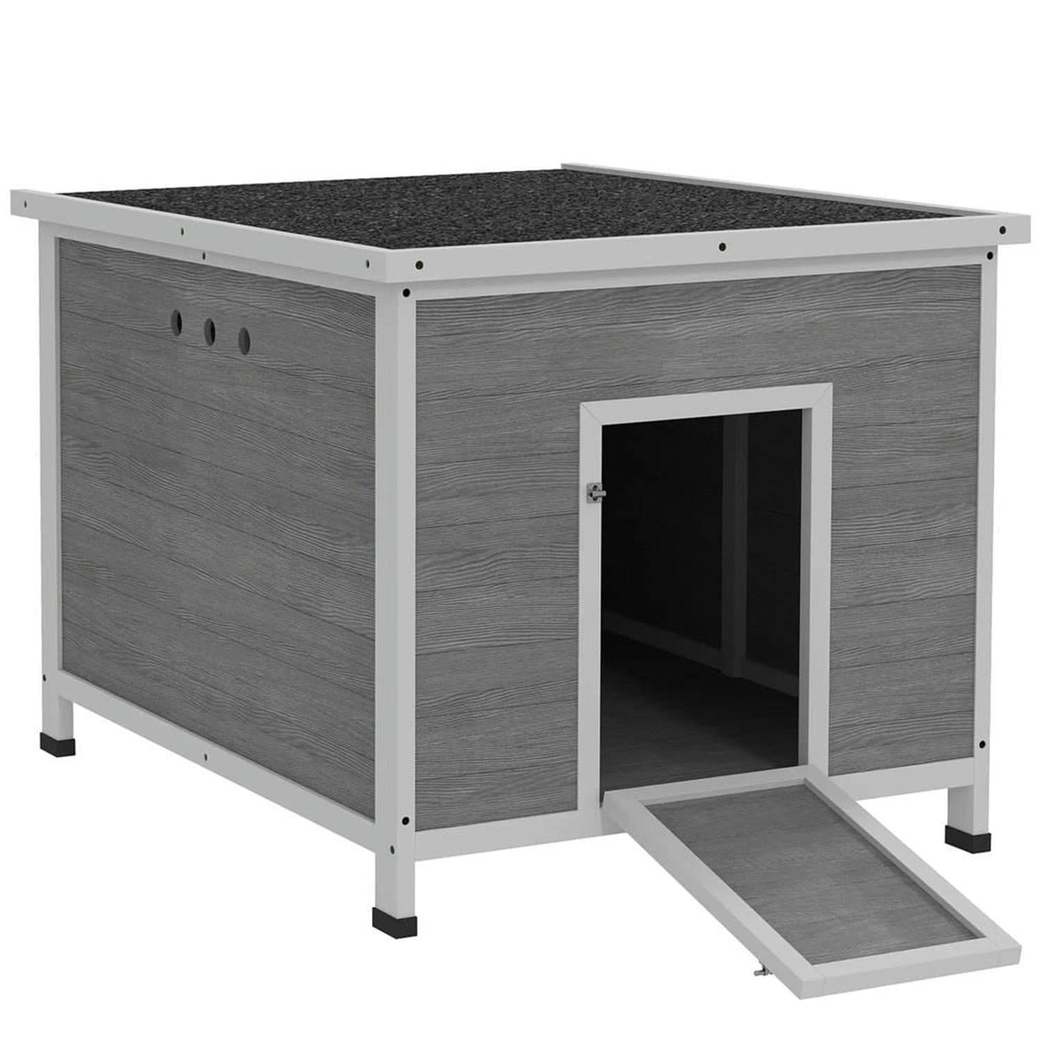 Demi Bonn 30" Wooden Duck House with Openable Roof & Double Doors, Removable Floor, Outdoor Chicken Coop, Large Rabbit Hutch, Gray