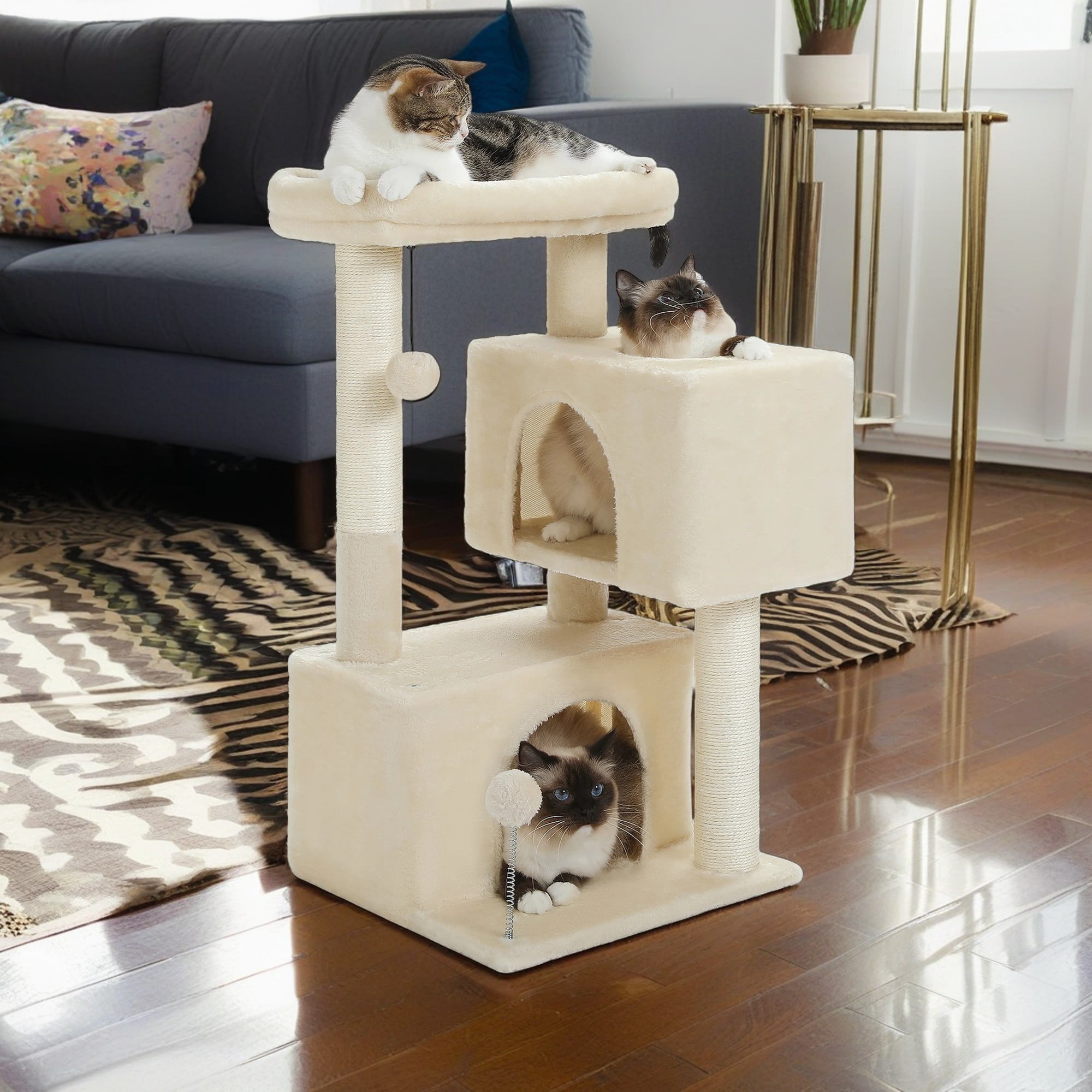 resenkos 31.5" Cat Tree Tower for Adult Cats, Stable Cute Sisal Cat Climb Holder Cat Condo for Indoor Cats Lamb, Beige