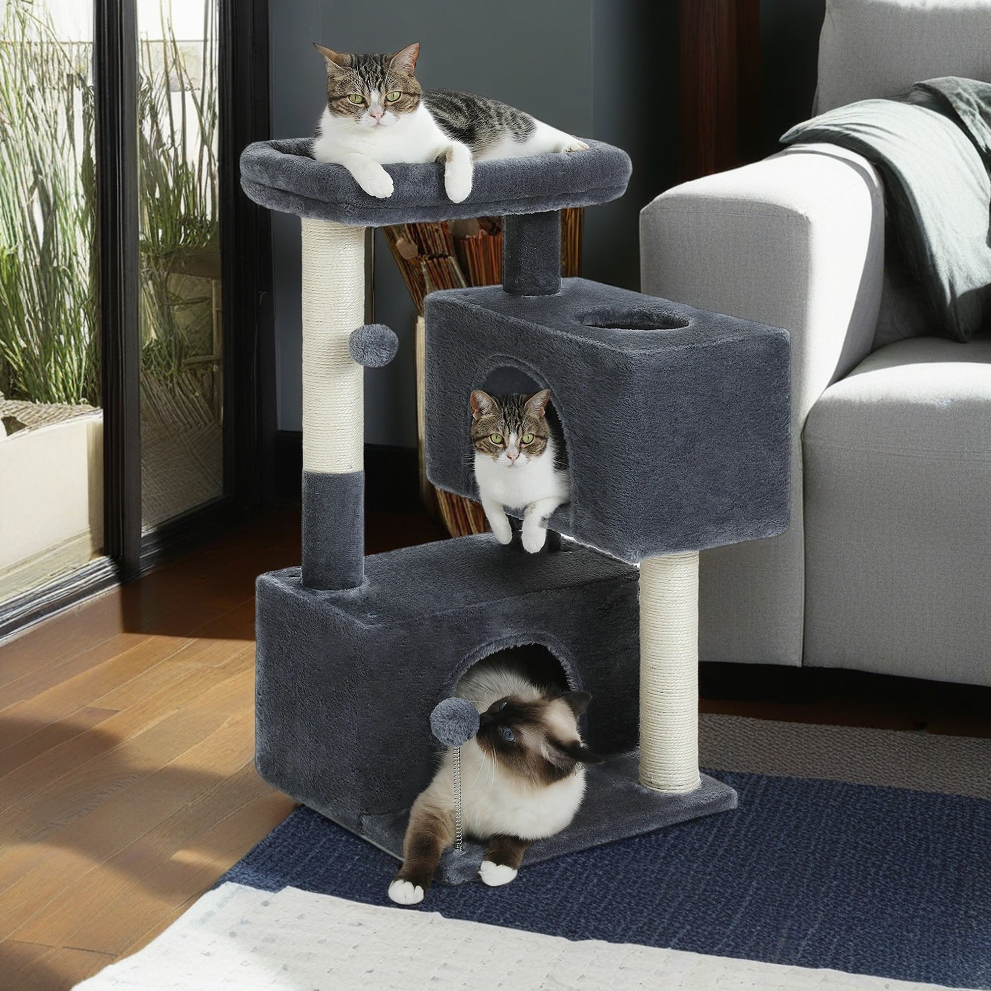 resenkos 31.5" Cat Tree Tower for Adult Cats, Stable Cute Sisal Cat Climb Holder Cat Condo for Indoor Cats Lamb, Dark Gray