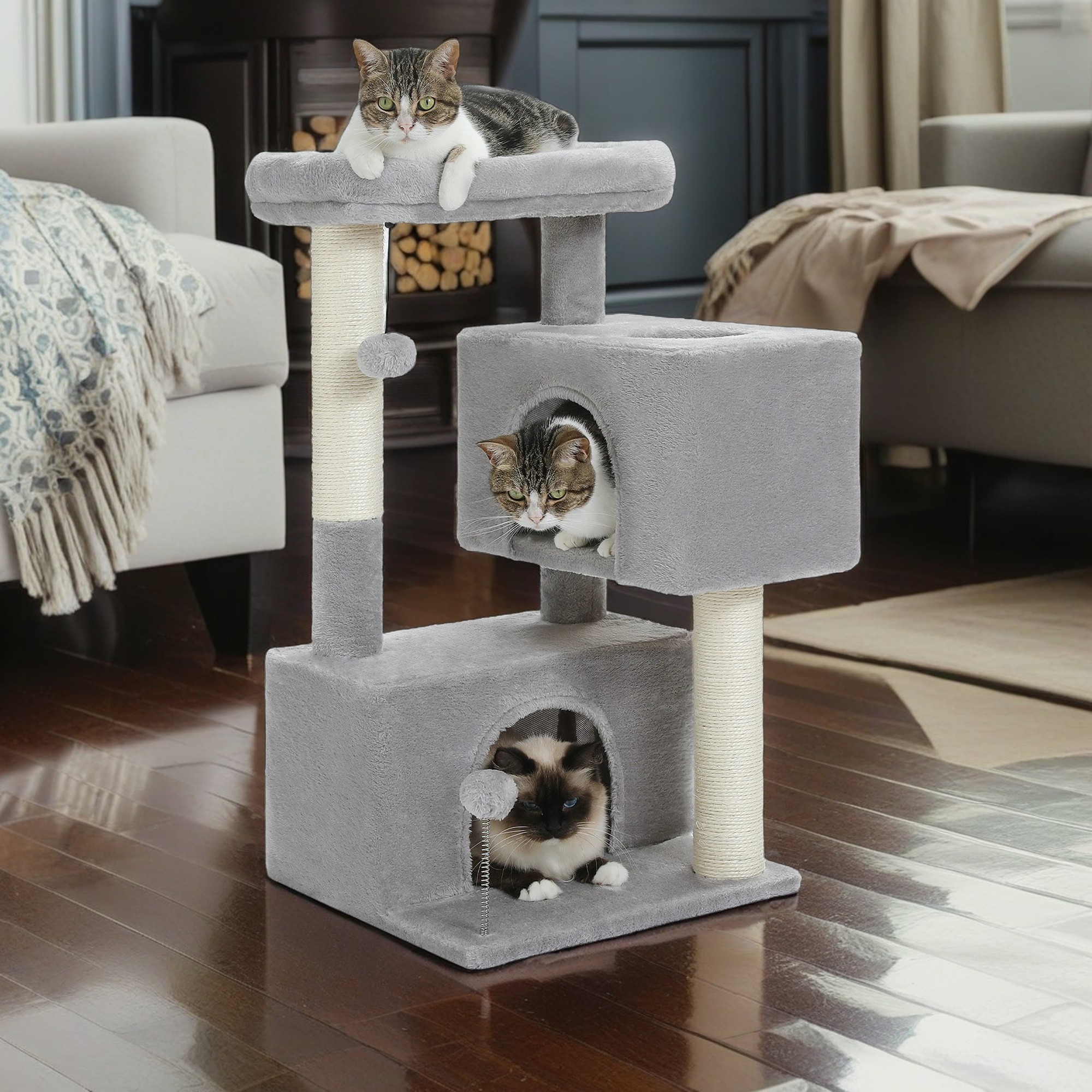 Kadyn 31.5" Cat Tree Tower for Adult Cats, Stable Cute Sisal Cat Climb Holder Cat Condo for Indoor Cats Lamb, Gray