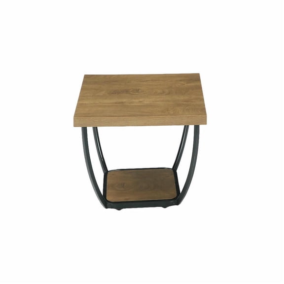 Demi Bonn 31.5" Square Coffee Table with Storage - 2-Tier Shelves, Arc Metal Frame, Accent Center Table for Living Room, Brown & Black