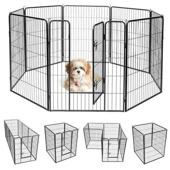 Demi Bonn 31.5"x48" Dog Playpen Outdoor 8-Panels Dog Pen Large Indoor Metal Puppy Pet Playpen for Small Dogs Run Fence, Black