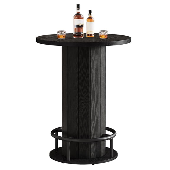 Demi Bonn 31" Bar Table, Round Bistro Pub Table with Footrest, Dining Coffee Cocktail for Kitchen, Dining Room, Brown