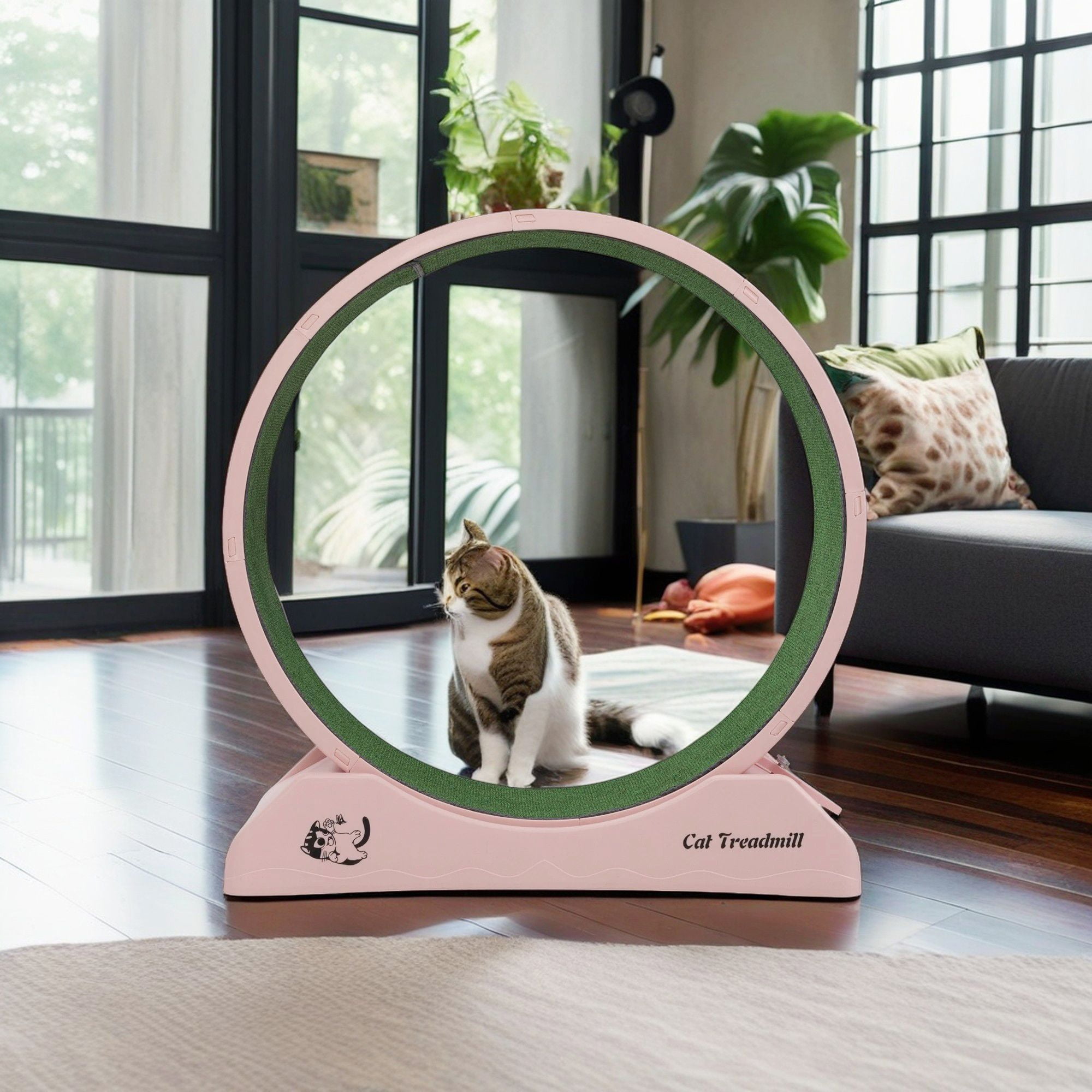 Kadyn 31" Cat Exercise Wheel for Indoor Cats, Cat Running Wheel with Carpeted Runway, Cat Sport Treadmill Wheel for Kitty’s Longer Life, Pink