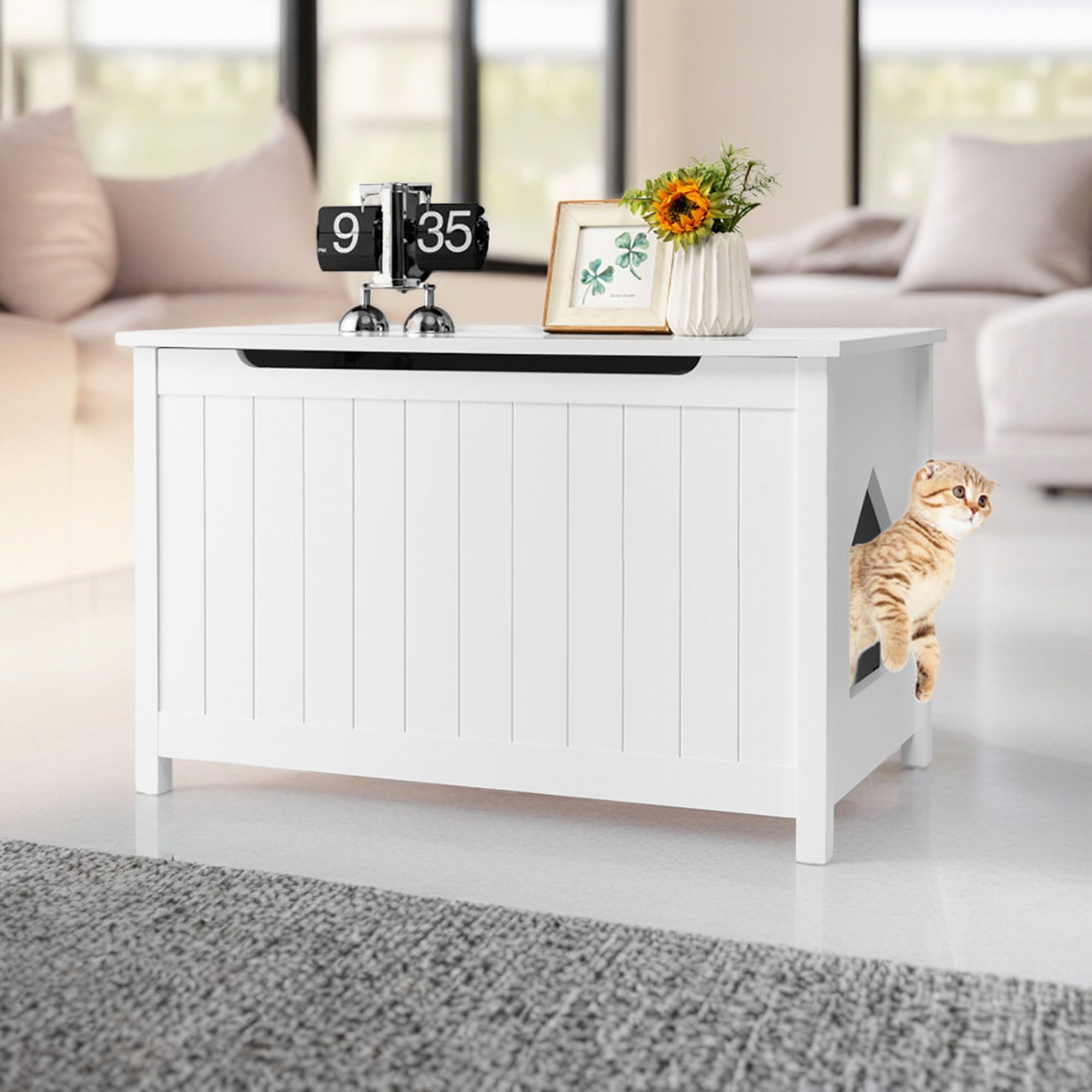 Kadyn 31" Cat Litter Box Enclosure, Dog-Proof Cat House with Cover for Large Cats, Hidden Cat Litter Box Furniture, White