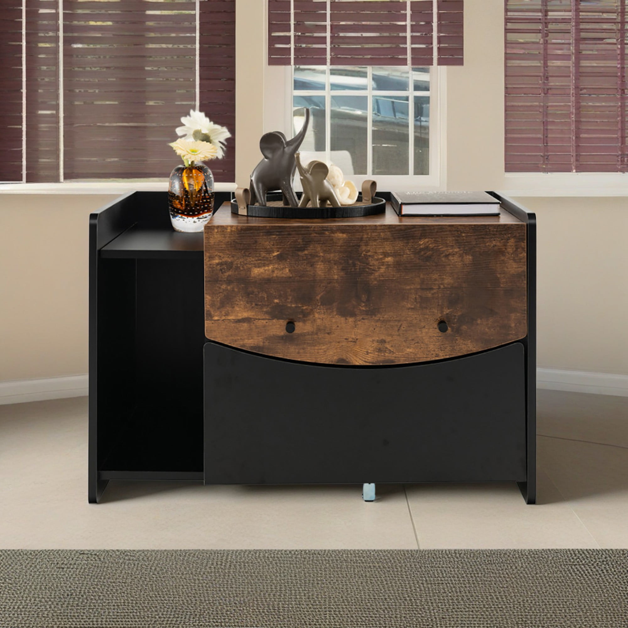 resenkos 31" Cat Litter Box Enclosure, Hidden Litter Box Furniture, Wood Pull-Out Cat House Washroom Cabinet Fit for Most of Cat and Litter Box, Black