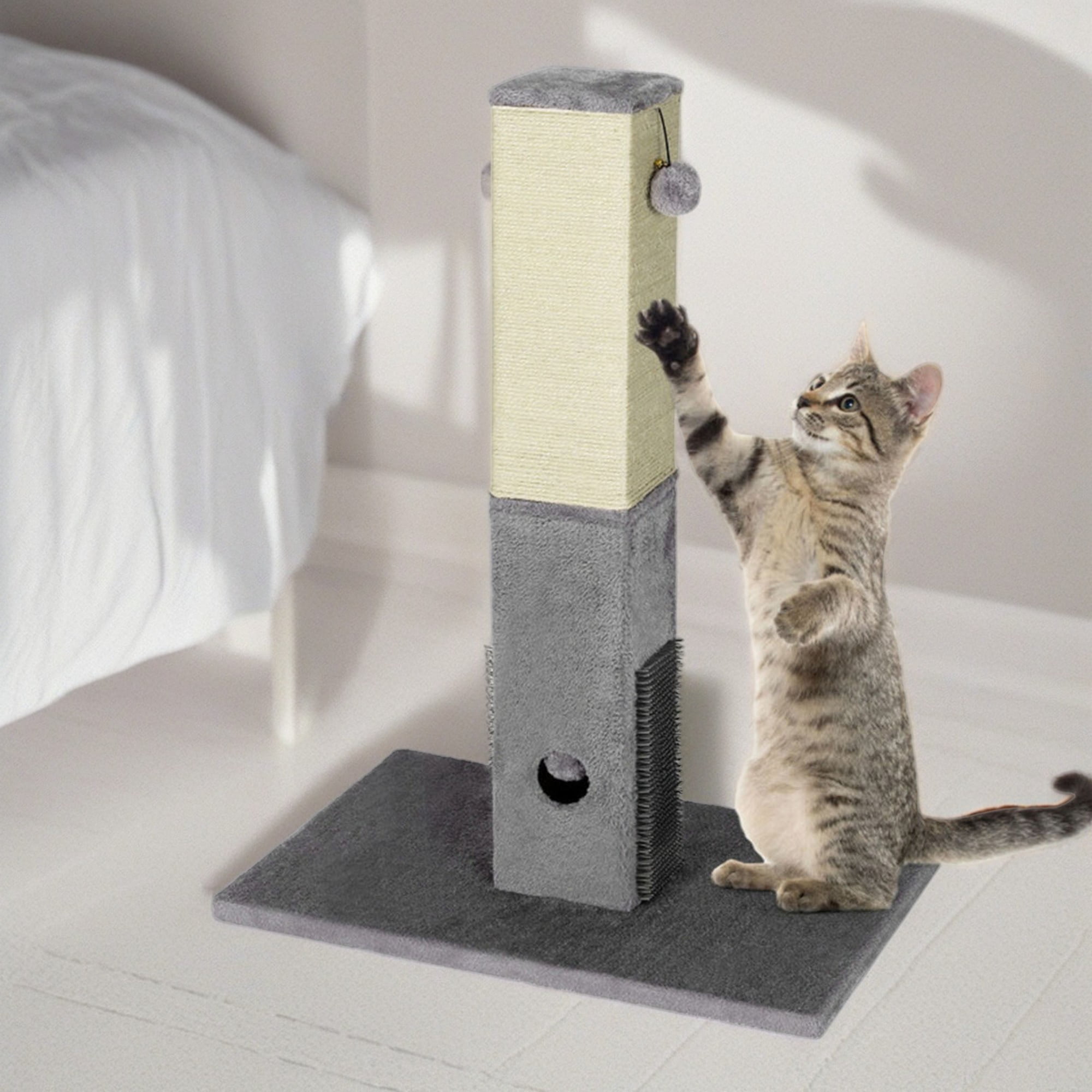 Kadyn 31" Cat Scratching Post for Large Cats with Sisal Rope and 2 Plush Ball, Indoor Square Cat Scratcher Tower Furniture, Gray