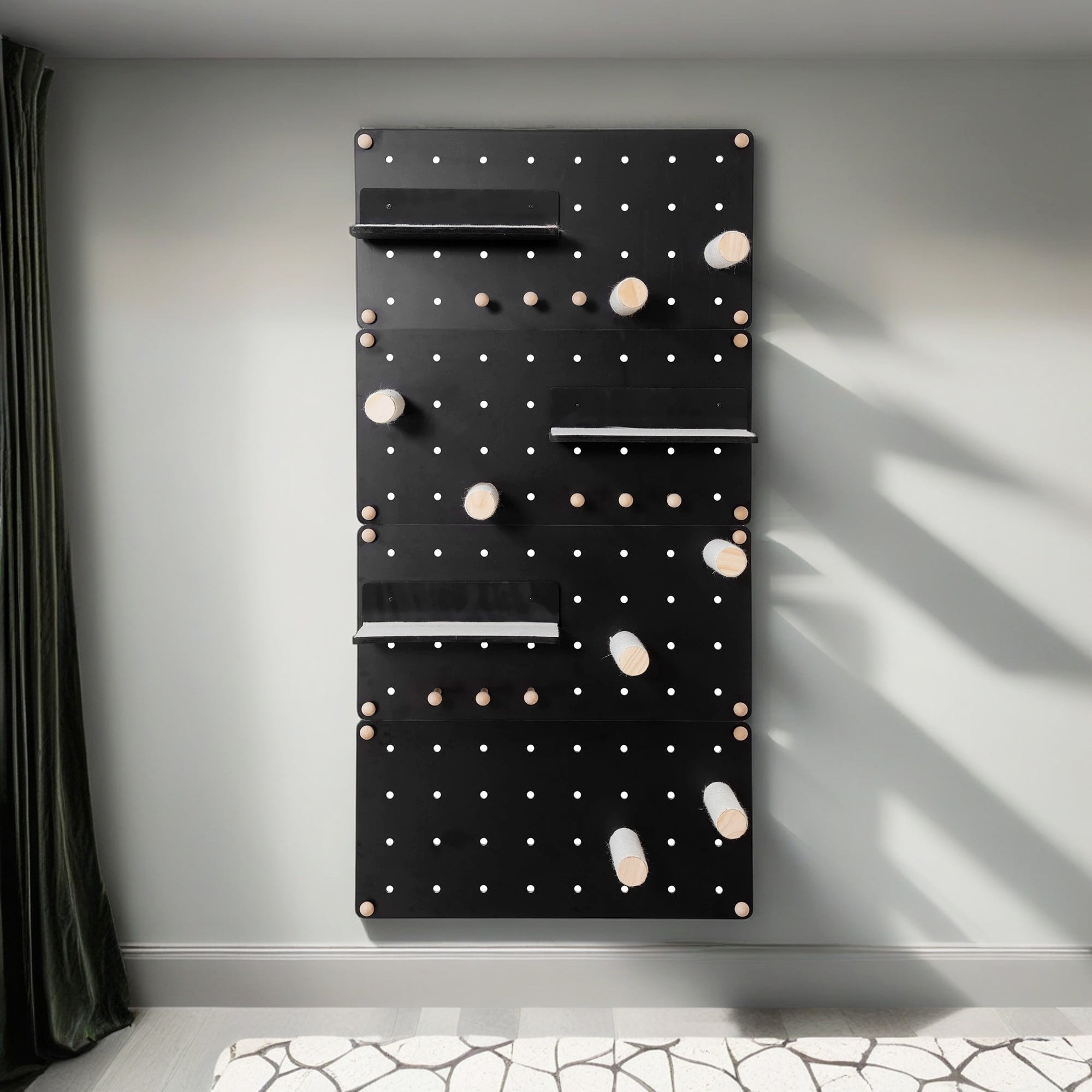 Kadyn 31" Indoor Wall-Mounted Cat Shelves and Perches, Floating Cat Tree Tower on Pegboard, Cat Sleeping Playing Lounging Climbing Set, Black