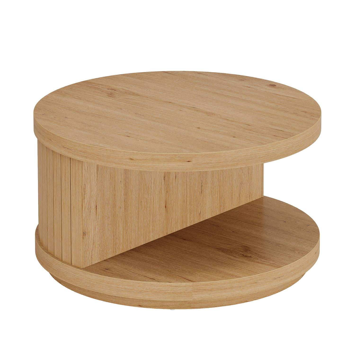 Demi Bonn 31" Modern Round Coffee Table with Storage, Wooden Center Table for Living Room, Stylish Low Shelf, Brown