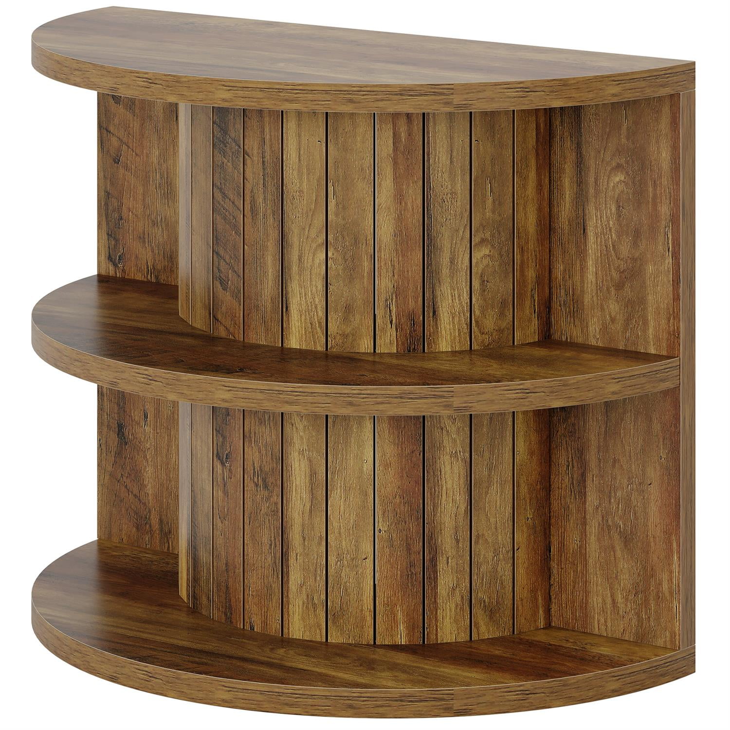 Demi Bonn 31" Modern Rustic End Table, Half Round Multi-Tier Storage Ottoman, Sturdy End Table for Living Room, Brown
