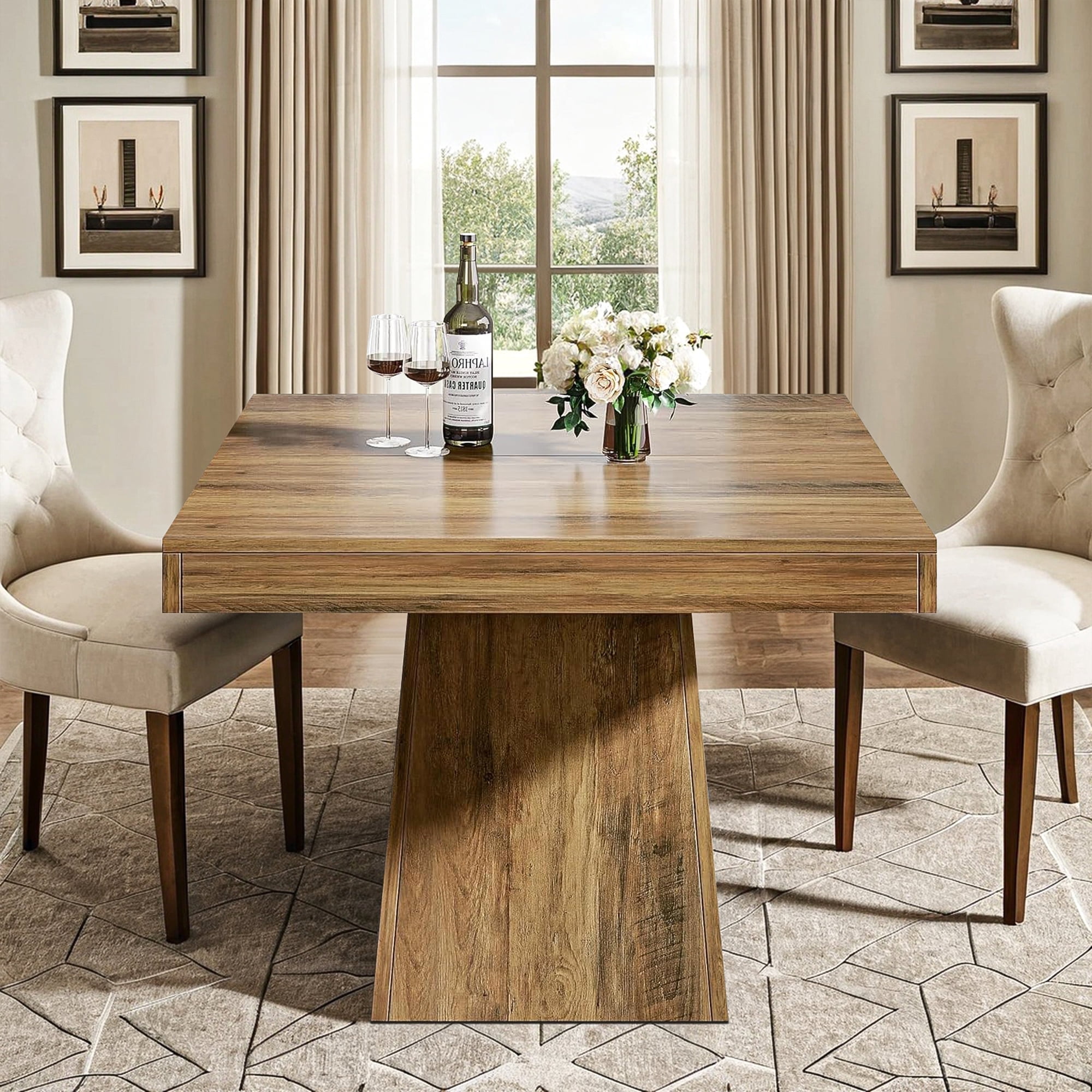 Demi Bonn 31" Modern Square Dining Table for 4 People, Wood Farmhouse Kitchen Dinner Table for Dining Room, Living Room Furniture, Brown