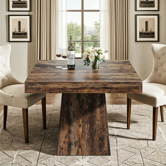 Demi Bonn 31" Modern Square Dining Table for 4 People, Wood Farmhouse Kitchen Dinner Table for Dining Room, Living Room Furniture, Rustic Brown