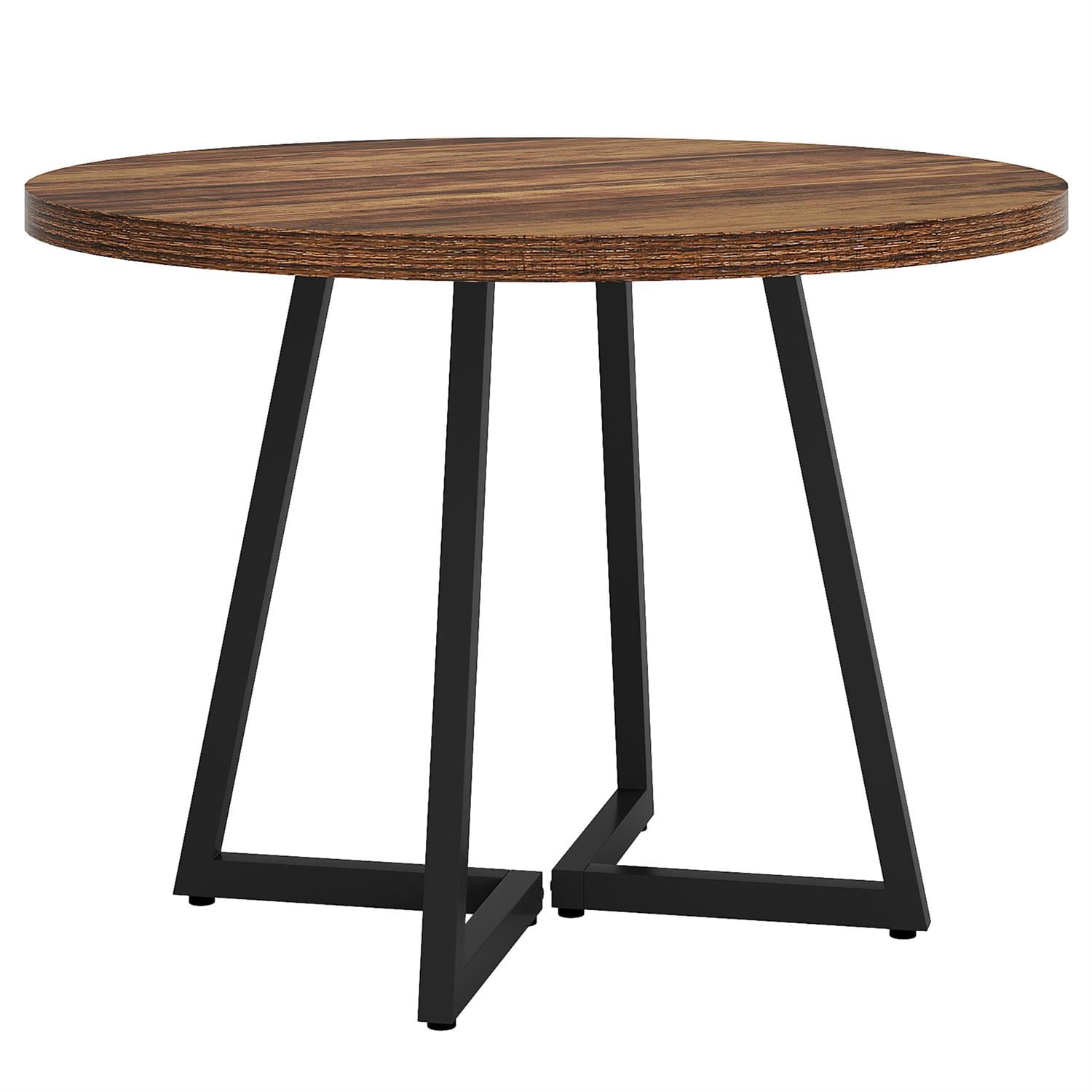 Demi Bonn 31" Rustic Round Dining Table, Wooden Top with Metal Base for Home, Family Dining, Sturdy & Elegant, Brown