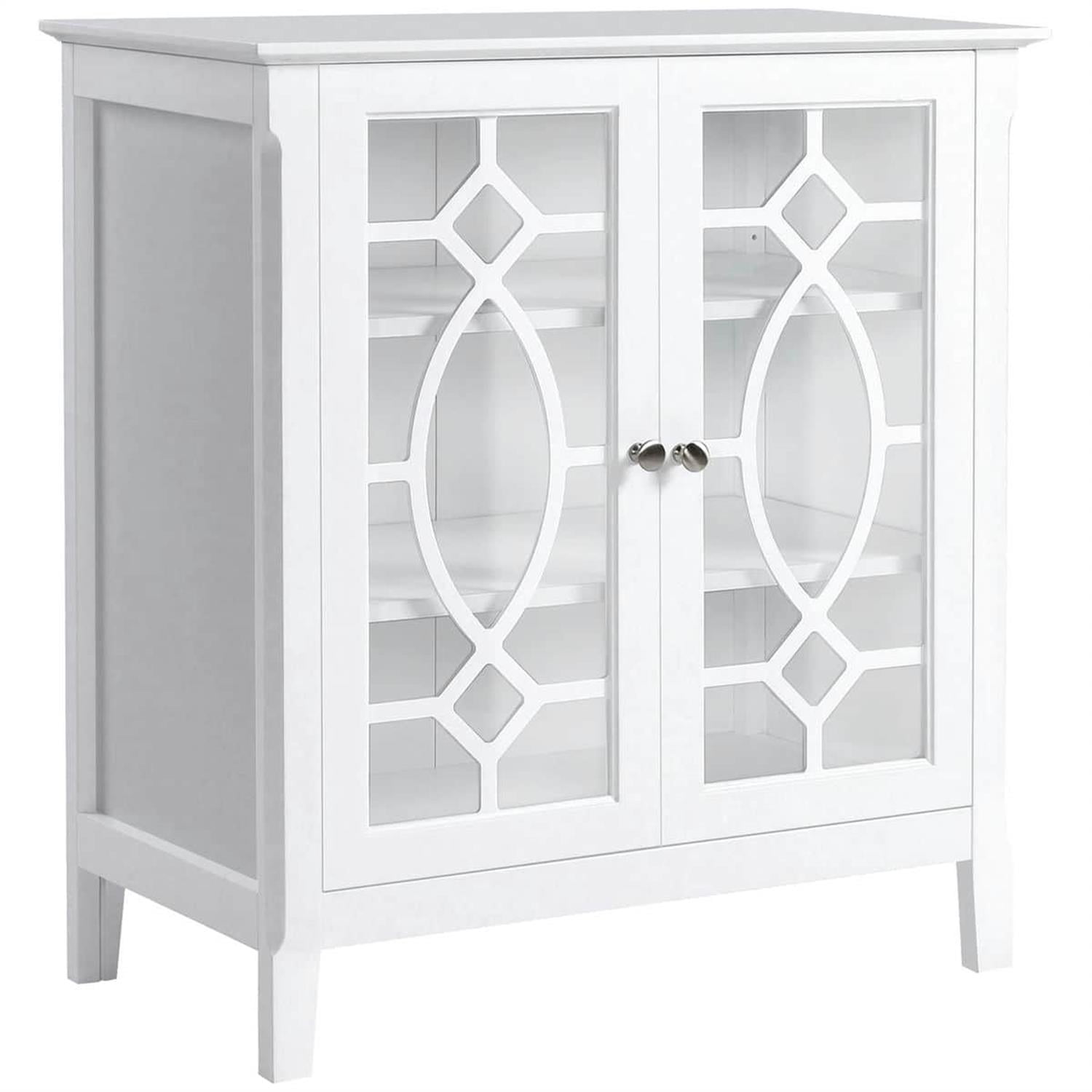 Demi Bonn 31" Sideboard with Double Glass Doors, 2 Shelves, Elevated Base, Modern Display Cabinet for Living Room, White